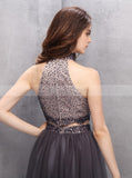 Two Piece Homecoming Dresses,Grey Homecoming Dress,High Neck Homecoming Dresses,HC00059