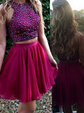 Two Piece Homecoming Dresses,High Neck Homecoming Dress,Beaded Homecoming Dress,HC00054