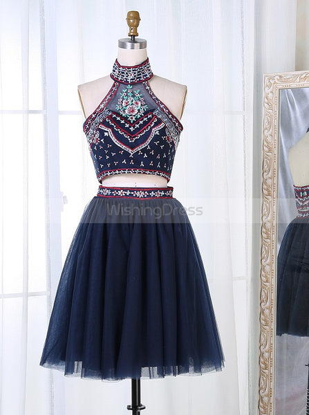Two Piece Homecoming Dresses,High Neck Homecoming Dress,Black Homecoming Dress,HC00036