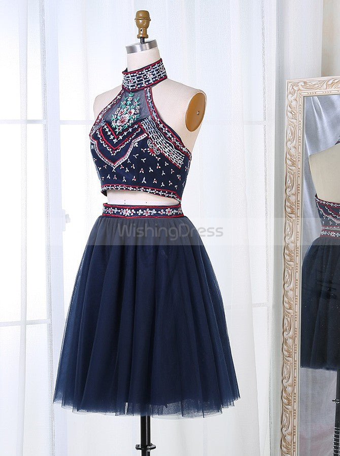 Two Piece Homecoming Dresses,High Neck Homecoming Dress,Black Homecomi - Wishingdress Two Piece Homecoming Dresses,High Neck Homecoming Dress,Black Homecomi - Wishingdress
