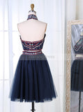 Two Piece Homecoming Dresses,High Neck Homecoming Dress,Black Homecoming Dress,HC00036
