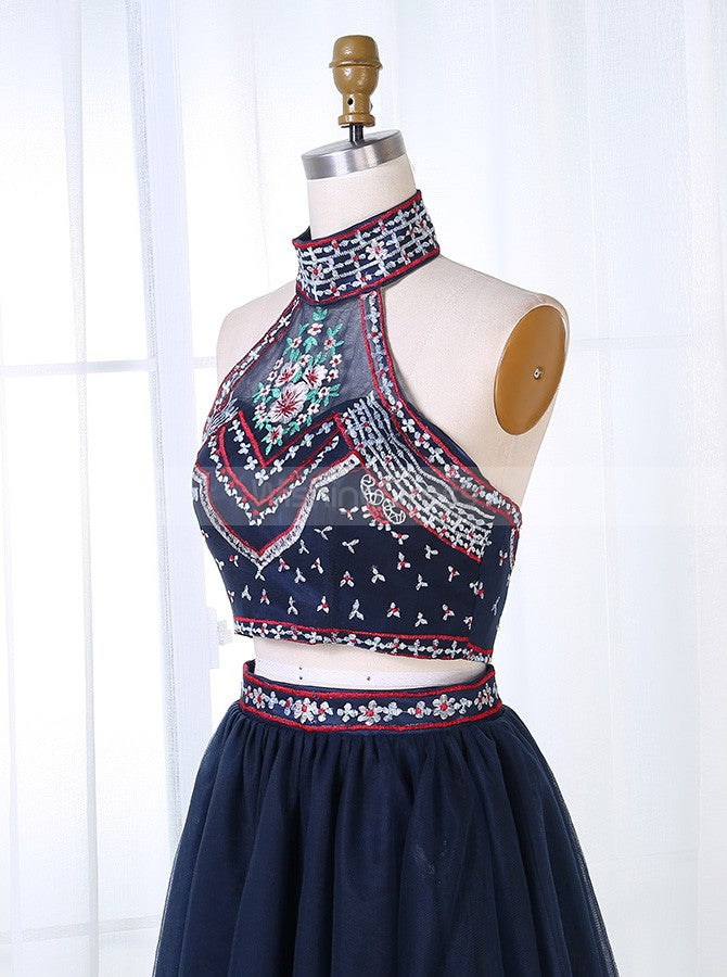 Two Piece Homecoming Dresses,High Neck Homecoming Dress,Black Homecomi - Wishingdress Two Piece Homecoming Dresses,High Neck Homecoming Dress,Black Homecomi - Wishingdress