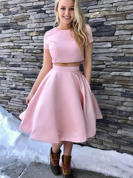 Two Piece Homecoming Dresses,Homecoming Dress with Sleeves,Knee Length Homecoming Dress,HC00198