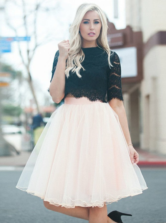 Two Piece Homecoming Dresses,Knee Length Homecoming Dress,Homecoming D
