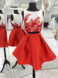 Two Piece Homecoming Dresses,Red Homecoming Dress,HC00175