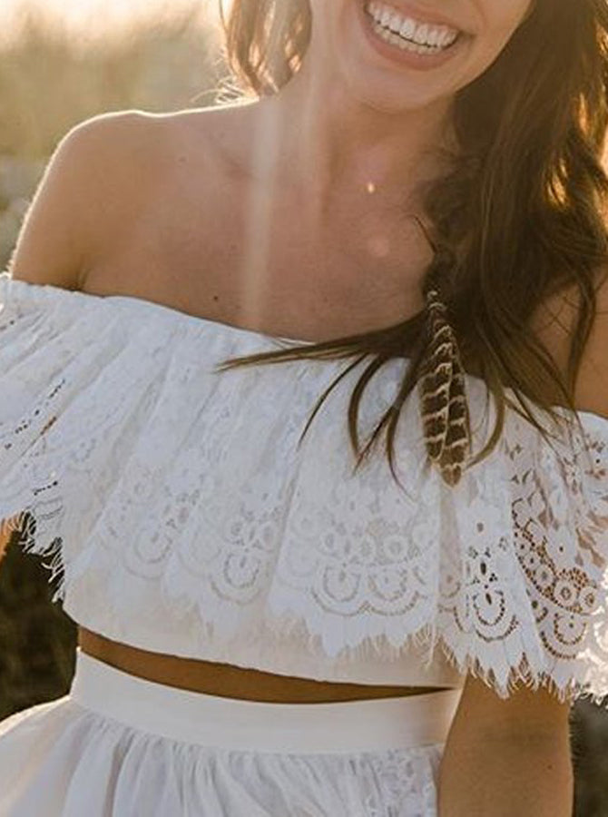 Boho Wedding Dresses,Two Piece Wedding Dress,Beach Wedding Dress,Lace - Wishingdress Boho Wedding Dresses,Two Piece Wedding Dress,Beach Wedding Dress,Lace - Wishingdress