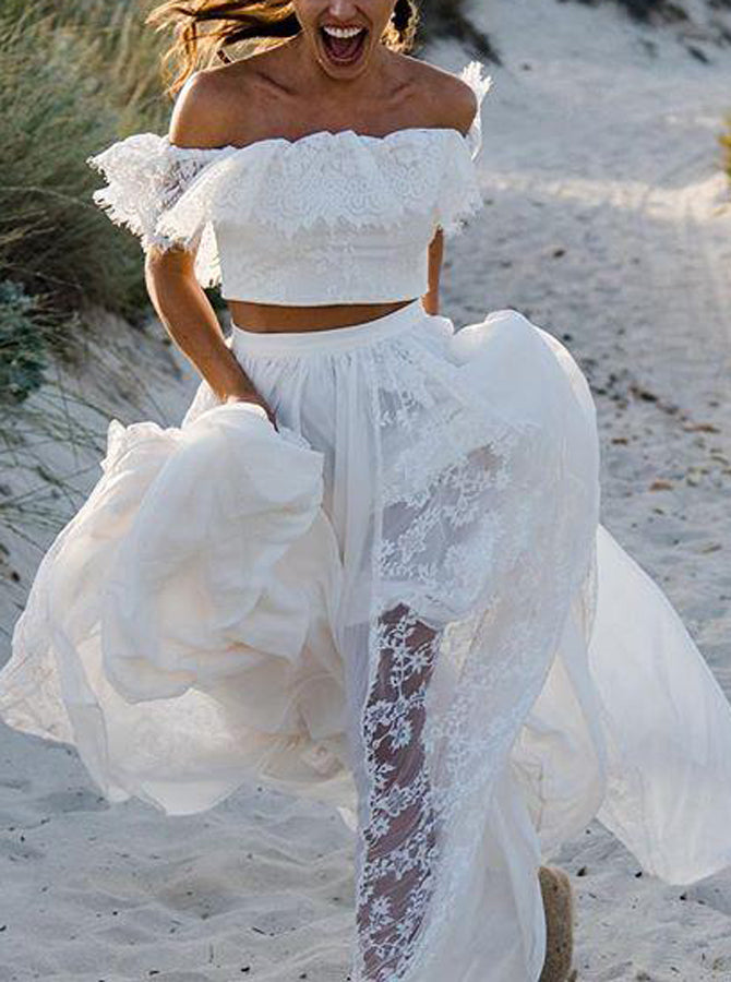 Boho Wedding Dresses,Two Piece Wedding Dress,Beach Wedding Dress,Lace - Wishingdress Boho Wedding Dresses,Two Piece Wedding Dress,Beach Wedding Dress,Lace - Wishingdress