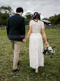 Two Piece Lace Wedding Dresses,Ankle Length Wedding Dress,WD00325