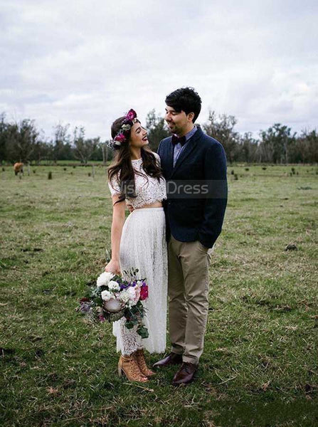 Two Piece Lace Wedding Dresses,Ankle Length Wedding Dress,WD00325