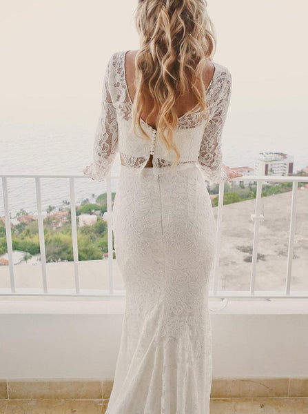 Two Piece Lace Wedding Dresses,Long Sleeves Mermaid Wedding Dress,WD00399