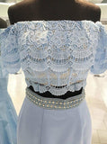 Two Piece Light Blue Prom Dress,Lace Evening Dress,Stylish Evening Dress PD00044