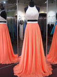 Two Piece Prom Dress,Beaded Prom Dress,Backless Prom Dress,Chiffon Long Prom Dress PD00191