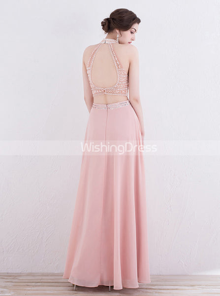 Two Piece Prom Dresses,High Neck Prom Dress,Long Prom Dress,Prom Dress with Slit,PD00238