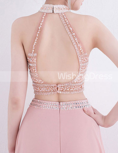 Two Piece Prom Dresses,High Neck Prom Dress,Long Prom Dress,Prom Dress with Slit,PD00238