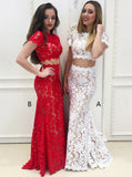Two Piece Prom Dresses,Lace Prom Dress,Prom Dress with Sleeves,Mermaid Prom Dress,PD00274