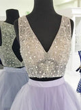 Two Piece Prom Dresses,Lilac Prom Dress,Tulle Prom Dress,PD00348