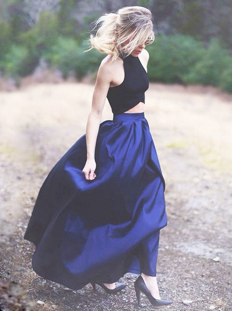 Two Piece Prom Dresses,Modest Prom Dress,Taffeta Prom Dress,Floor Leng