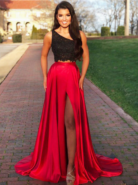 Two Piece Prom Dresses,One Shoulder Prom Dress with Pockets,PD00451