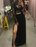 Two Piece Prom Dresses,Prom Dress with Sleeves,Black Prom Dress,Sexy Prom Dress,PD00240