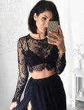 Two Piece Prom Dresses,Prom Dress with Sleeves,Black Prom Dress,Sexy Prom Dress,PD00240