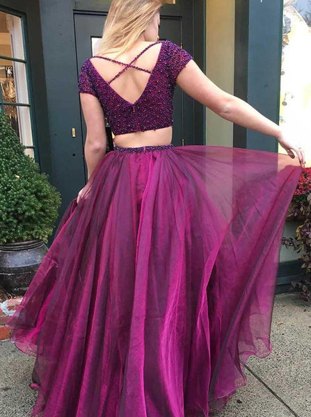 Two Piece Prom Dresses,Prom Dress with Sleeves,Organza Prom Dress,PD00318