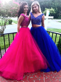 Two Piece Prom Gowns,Tulle Prom Gown For Teens,Beaded Prom Gown,PD00352