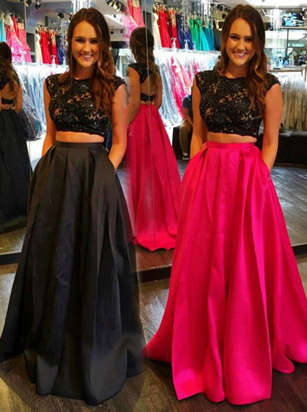 Two Piece Satin Prom Dress,A-line Prom Gown with Pockets,Modern Prom Dress PD00087
