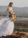 Two Piece Wedding Dresses,Boho Wedding Dress,Wedding Dress with Sleeves,Beach Bridal Dress,WD00192