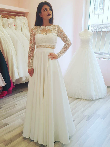 Two Piece Wedding Dresses,Wedding Dress with Sleeves,Long Wedding Dres ...