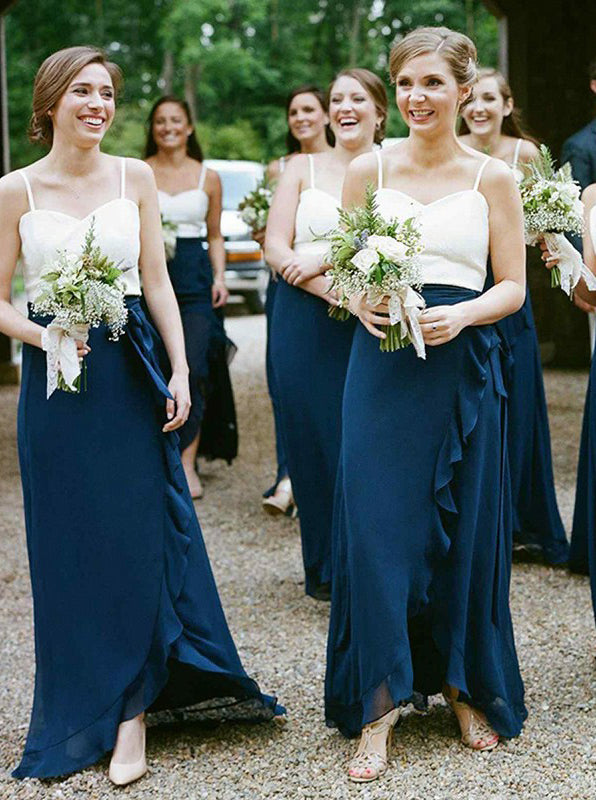 Two Tone Bridesmaid Dress,Spaghetti Straps Bridesmaid Dress,Chiffon Lo