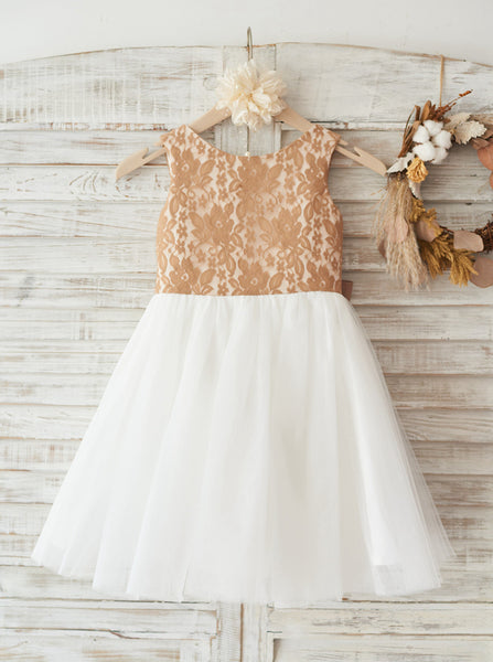 Two Tone Flower Girl Dress with Bow,Short Flower Girl Dress,FD00111