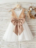 Two Tone Flower Girl Dress with Bow,Short Flower Girl Dress,FD00111