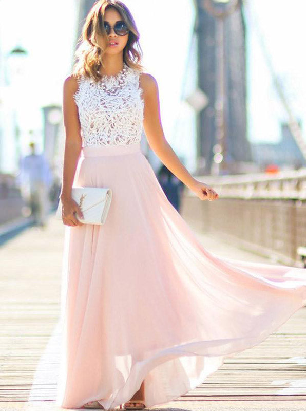 Two Tone Prom Dress,Lace Chiffon Prom Dress,Floor Length Prom Dress,Si
