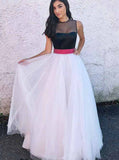 Two Tone Prom Gown,Tulle Prom Dress with Belt,Prom Dress Floor Length PD00057