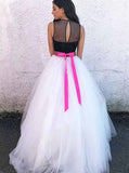 Two Tone Prom Gown,Tulle Prom Dress with Belt,Prom Dress Floor Length PD00057