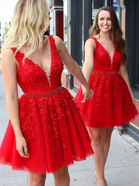 A-line Sweet 16 Dresses,Lace Sweet 16 Dresses,Red Homecoming Dresses,SW00008