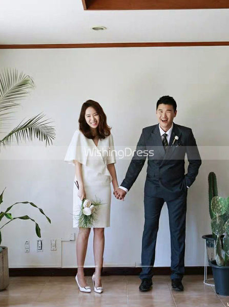 V-neck Short Wedding Dress,Outdoor Bridal Dress,WD00437