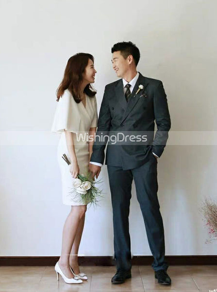 V-neck Short Wedding Dress,Outdoor Bridal Dress,WD00437