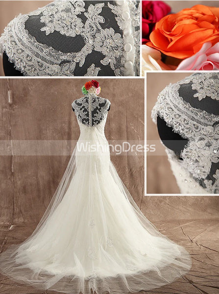 Vintage High Neck Wedding Dress with Detachable Train WD00589