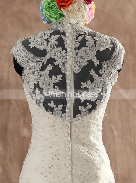 Vintage High Neck Wedding Dress with Detachable Train WD00589