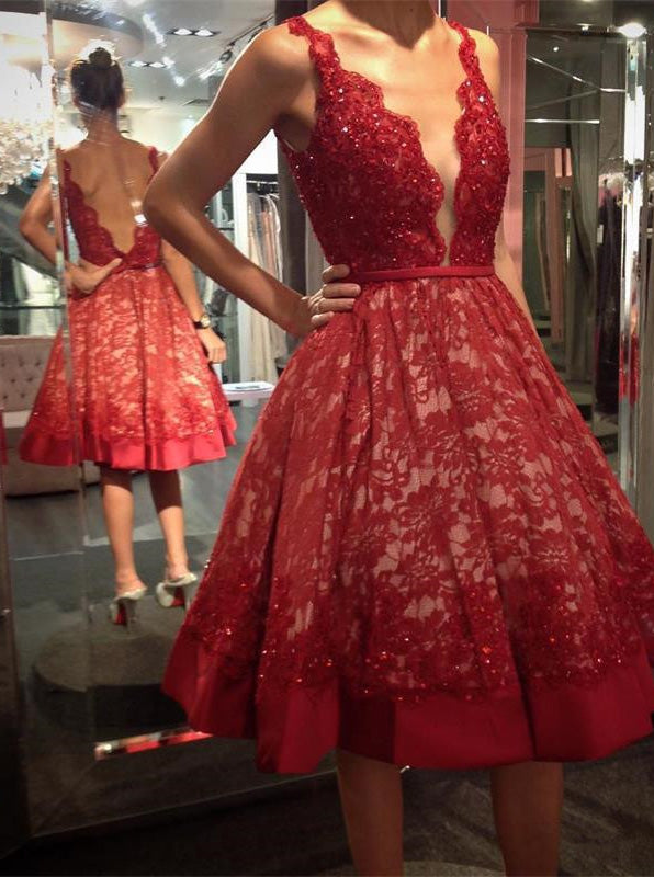 Vintage Homecoming Dresses,Lace Homecoming Dress,Knee Length Homecomin