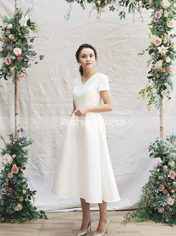 vintage satin wedding dresses White Dress With Corset & Slit Floor Length Bridal Gown, Made to Measure This simple yet gorgeous gown is for the bride who wants to have a timeless style on her wedding day Vintage Satin Wedding Dresses,Tea Length