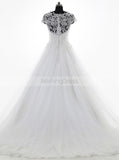 Vintage Wedding Dress,Cap Sleeves Bridal Dress,Tulle Bridal Dress,Appliques Wedding Dress,WD00003