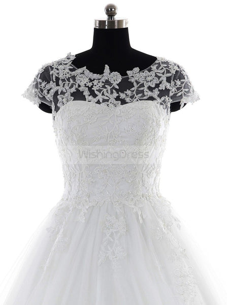 Vintage Wedding Dress,Cap Sleeves Bridal Dress,Tulle Bridal Dress,Appliques Wedding Dress,WD00003