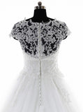 Vintage Wedding Dress,Cap Sleeves Bridal Dress,Tulle Bridal Dress,Appliques Wedding Dress,WD00003