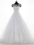 Vintage Wedding Dress,Cap Sleeves Bridal Dress,Tulle Bridal Dress,Appliques Wedding Dress,WD00003