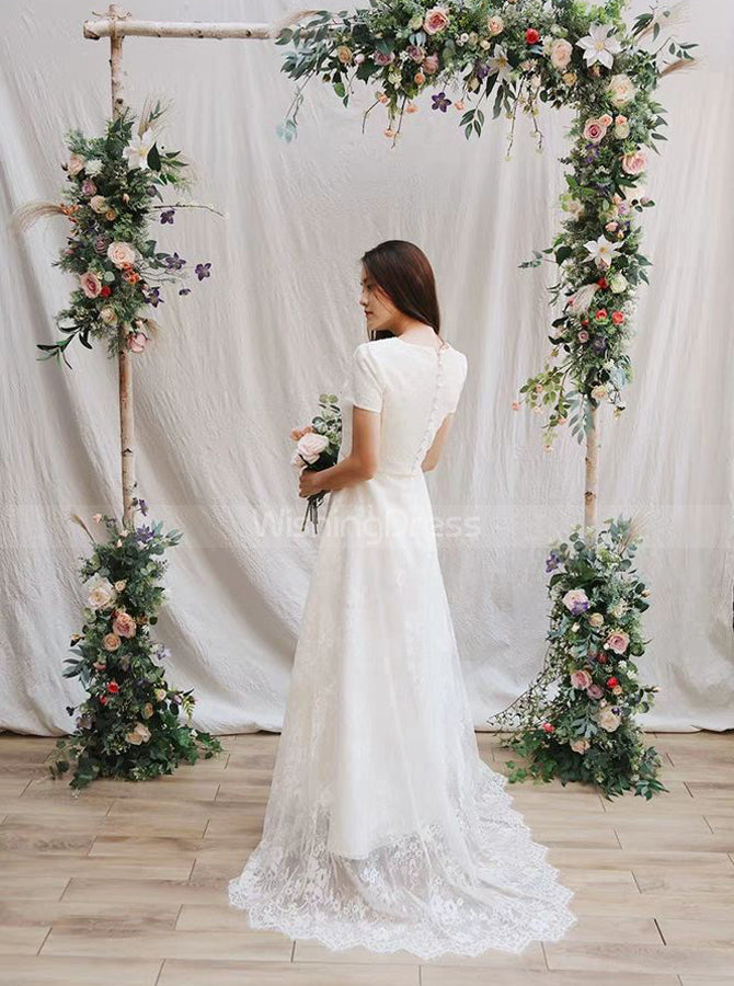 Vintage Wedding Dress,Lace Wedding Dresses,Wedding Dress with Sleeves,Rustic Wedding Dress,WD00207 US8 / White