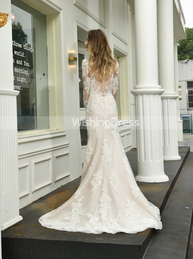 champagne colour long dress A Line V Neck Long Sleeves Champagne Prom Dress With Appliques TP0940 US12 / As Picture main image 0