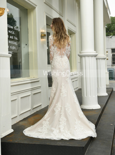 Vintage Wedding Dress with Long Sleeves,Lace Bridal Dress with Slit,WD00491