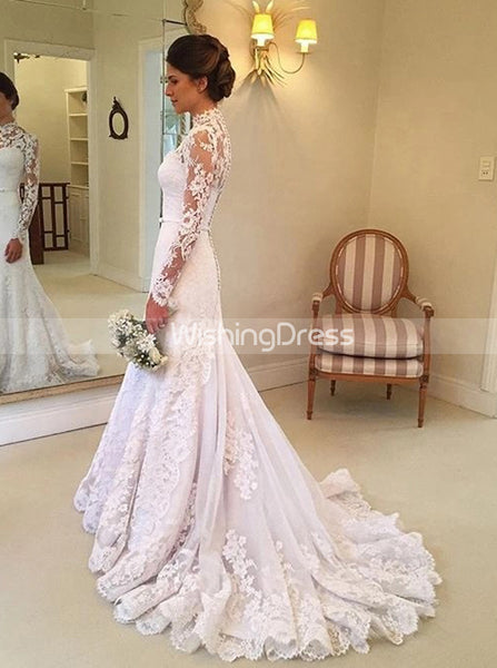 Vintage Wedding Dress with Long Sleeves,Lace Modest Wedding Dress,WD00613